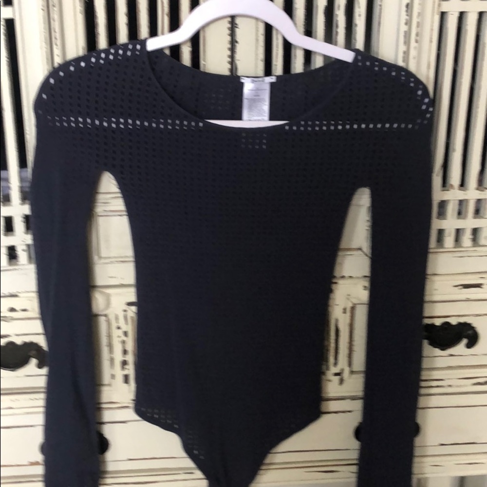 Wolford navy blue netted bodysuit.